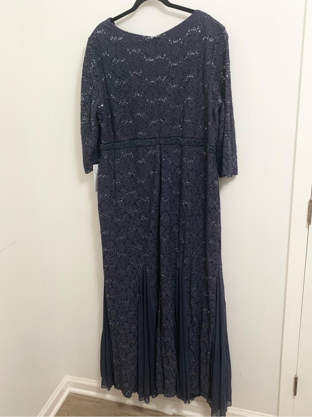 Alex Evenings Sequin Lace Maxi Dress Half Sleeve Beaded Waist 24W NEW